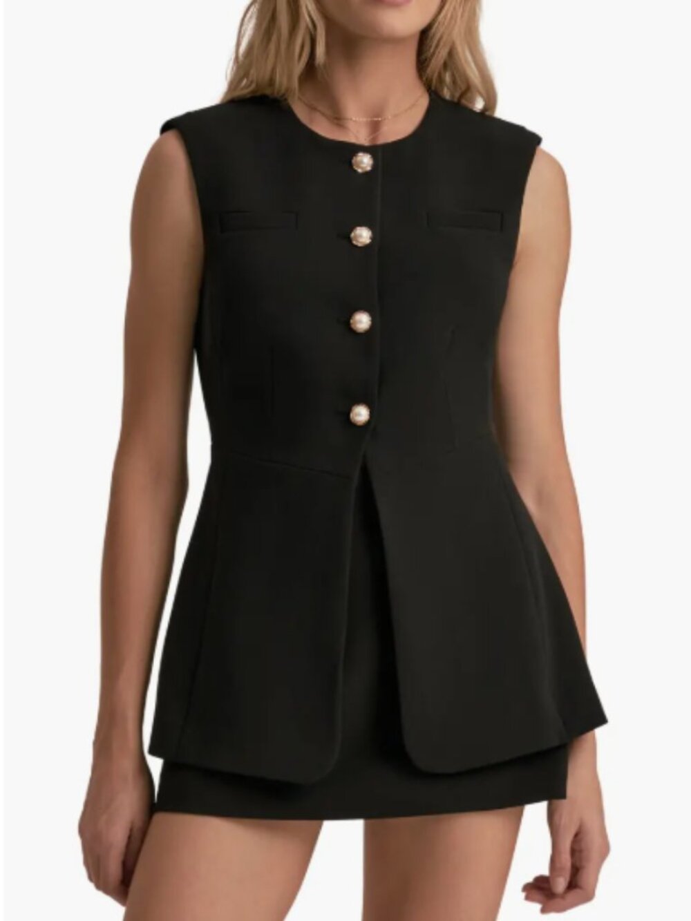 NWOT - Favorite Daughter Black The Clocking in Long Vest w/ Pearl Buttons - Sz S